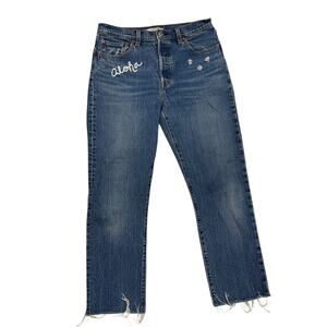 Levis 501 Jeans Upcycled Aloha Size 29 Denim Button Fly